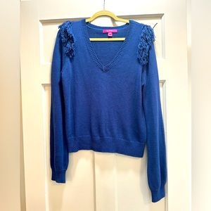 Lilly Pulitzer Navy Nassandra Fringe Sweater Size Large